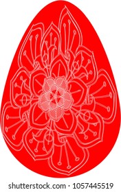 red easter egg with drawing black and white mandala-Colorful Easter egg with Mandala pattern on Watercolor Background. Abstract egg. Ideal for Greeting Happy Easter Card or Decorative