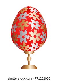 Red easter egg with gold floral pattern.
