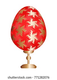 Red easter egg with gold floral pattern.