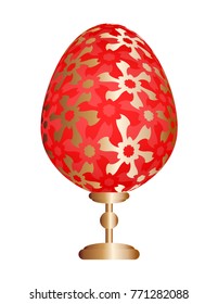Red easter egg with gold floral pattern.