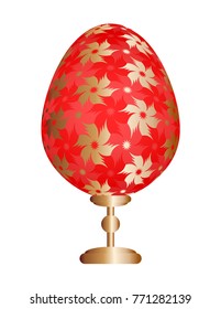 Red easter egg with gold floral pattern.