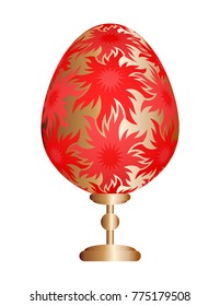 Red easter egg with gold floral pattern.