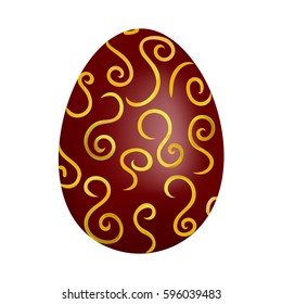 Red easter egg with golden pattern on a white background
