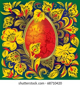 red easter egg in green floral ornament