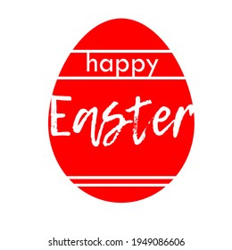 Red Easter egg with the inscription Happy Easter. Vector flat illustration
