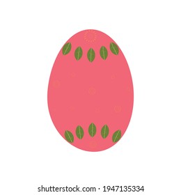 Red Easter egg with leaves and suns decorated. Icon flat illustration isolated on a white background.