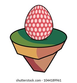 red easter egg on piece land vector illustration