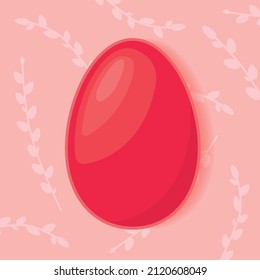 red easter egg over pussy willow twigs pattern- vector illustration