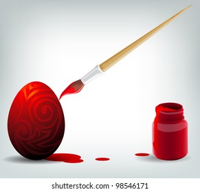 Red Easter egg and paint brush eps10