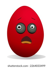 Red Easter egg with a painted face. Vector illustration