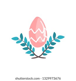 Red Easter Egg and Spring Twigs Vector Illustration