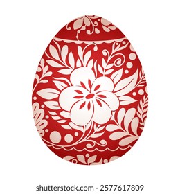 Red easter egg. Traditional red decorative egg with floral pattern. Vector folk ethnic illustration isolated on white. Happy easter hand painted egg with flower decoration for spring holiday.