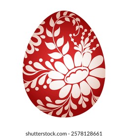 Red easter egg. Traditional red decorative egg with floral pattern. Vector folk ethnic illustration isolated on white. Happy easter hand painted egg with flower decoration for spring holiday.