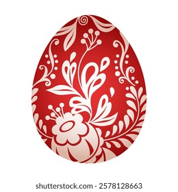 Red easter egg. Traditional red decorative egg with floral pattern. Vector folk ethnic illustration isolated on white. Happy easter hand painted egg with flower decoration for spring holiday.