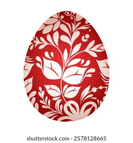 Red easter egg. Traditional red decorative egg with floral pattern. Vector folk ethnic illustration isolated on white. Happy easter hand painted egg with flower decoration for spring holiday.