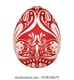 Red easter egg. Traditional red decorative egg with floral pattern. Vector folk ethnic illustration isolated on white. Happy easter hand painted egg with flower decoration for spring holiday.