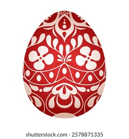 Red easter egg. Traditional red decorative egg with floral pattern. Vector folk ethnic illustration isolated on white. Happy easter hand painted egg with flower decoration for spring holiday.