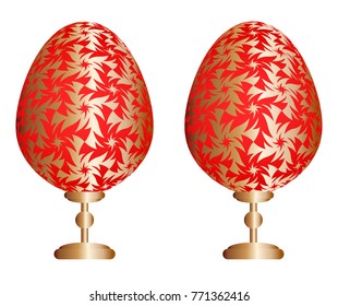 Red easter eggs with gold floral pattern.