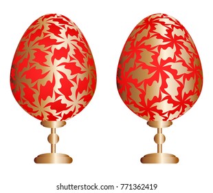 Red easter eggs with gold floral pattern.