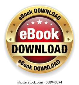 Red ebook download badge with gold border on white background