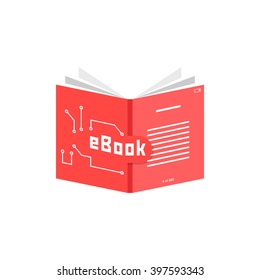 red ebook icon. concept of pdf, info, dictionary, ebook reader, publication, screen, encyclopedia, training. flat style trend modern ebook logotype design vector illustration on white background