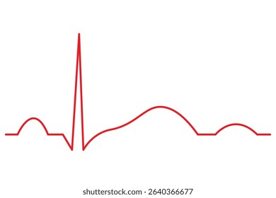 Red ECG cardiogram line with heartbeat waveform. Medical pulse monitoring symbol. Minimal contour template for healthcare design and print. Vector illustration