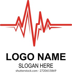 Modelo de logotipo de pulso de frequência cardíaca de ECG vermelho com espaço de texto