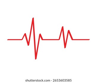 Red ECG Heartbeat Line Clipart  Pulse, Rhythm and Cardiology Graphic ,Vector EPS Fully Editable File.