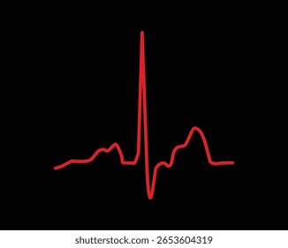 Red ECG Heartbeat Line Clipart Pulse, Rhythm and Cardiology ,Vector EPS Fully Editable File.