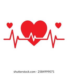 red ecg heartbeat lines with hearts collection with vector design.