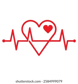 red ecg heartbeat lines with hearts collection with vector design.