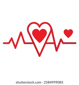 red ecg heartbeat lines with hearts collection with vector design.