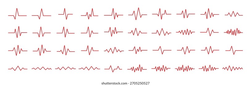 Conjunto de Linha de Pulso de ECG Vermelho - Coleção de Símbolos de Forma de Onda de Pulsação Mínima