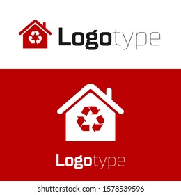 Red Eco House with recycling symbol icon isolated on white background. Ecology home with recycle arrows. Logo design template element. Vector Illustration