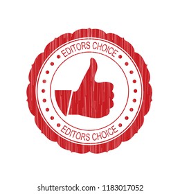 Red Editors choice grunge rubber Stamp with thumb up on white background.Vector