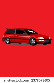 Red EF Hatchback Coupe 2 Doors Modification Vector Art