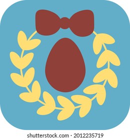 Red egg with bow and laurel branch, illustration, vector on a white background.