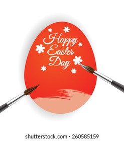 Red egg and brush for Easter day greeting card