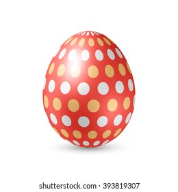 Red Egg with Colored Dots - Standing Vertically on White