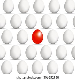Red egg concept in a realistic style with a shadow of different for for business on white background