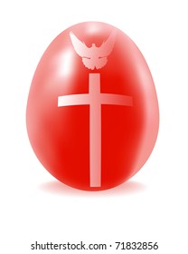 red egg with a cross and dove on a white background