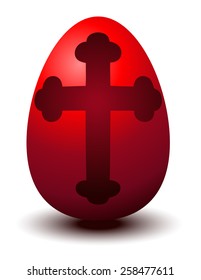 Red Egg with a Cross Engraving, Vector Illustration isolated on White Background. 