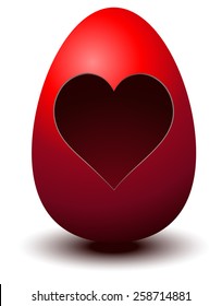 Red Egg with a Heart Engraving, Vector Illustration isolated on White Background.