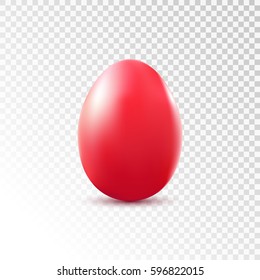 Red egg isolated on transparent  background. Easter object template. Vector illustration.