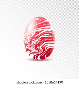 Red egg with marble texture isolated on transparent background. Easter object template.