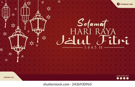 Red Eid Mubarak 1445H Greeting Card with Chinese Theme. Design for  Company Banner, Poster and Promotion. Vector Illustration