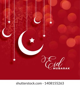 Red Eid Mubarak Background With Moon And Star Decoration