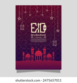 Red Eid Mubarak Flyer design With elements 