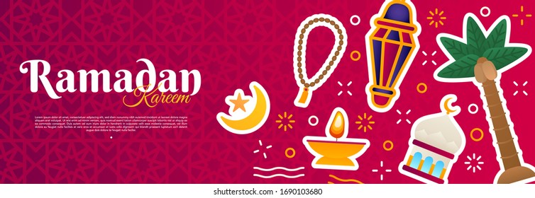 red eid mubarak greeting card, posters or invitations template design with flat moslem ornament. ramadan kareem stock vector illustration