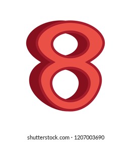 red eight number 3d font on white background